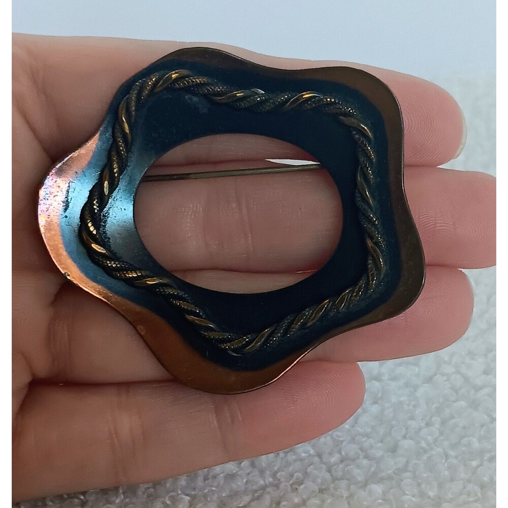 Vintage Modernist Copper Rope Star Brooch 2.25 in - Picture 6 of 10